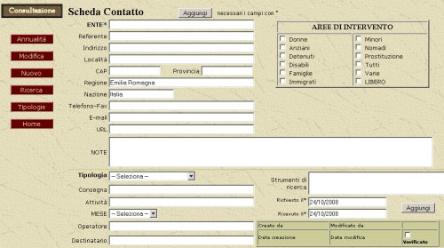 esempio scheda di immissione dell'indirizzario